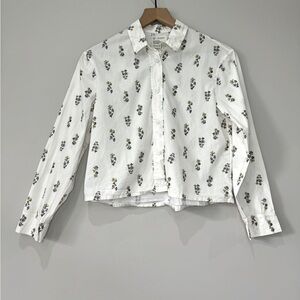 Fordays organic cotton boxy floret button up shirt top XS